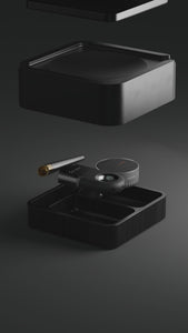 Vessel Ash black ashtray components shown separated to highlight construction and materials