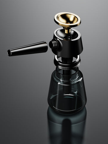 Element Black bubbler shown in exploded view on grey reflective background
