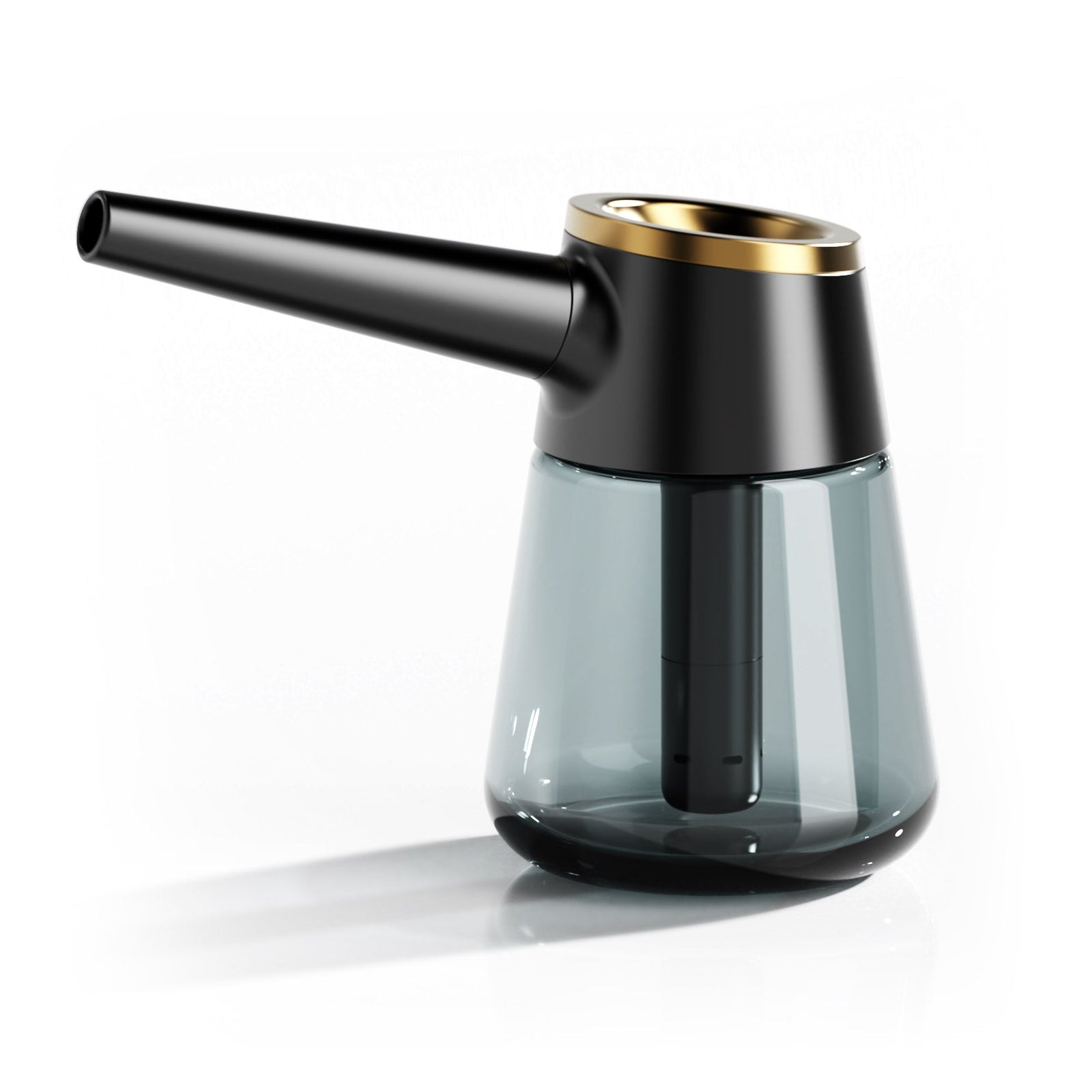 Element Black glass bubbler with black stemmed mouthpiece and brass bowl on white background