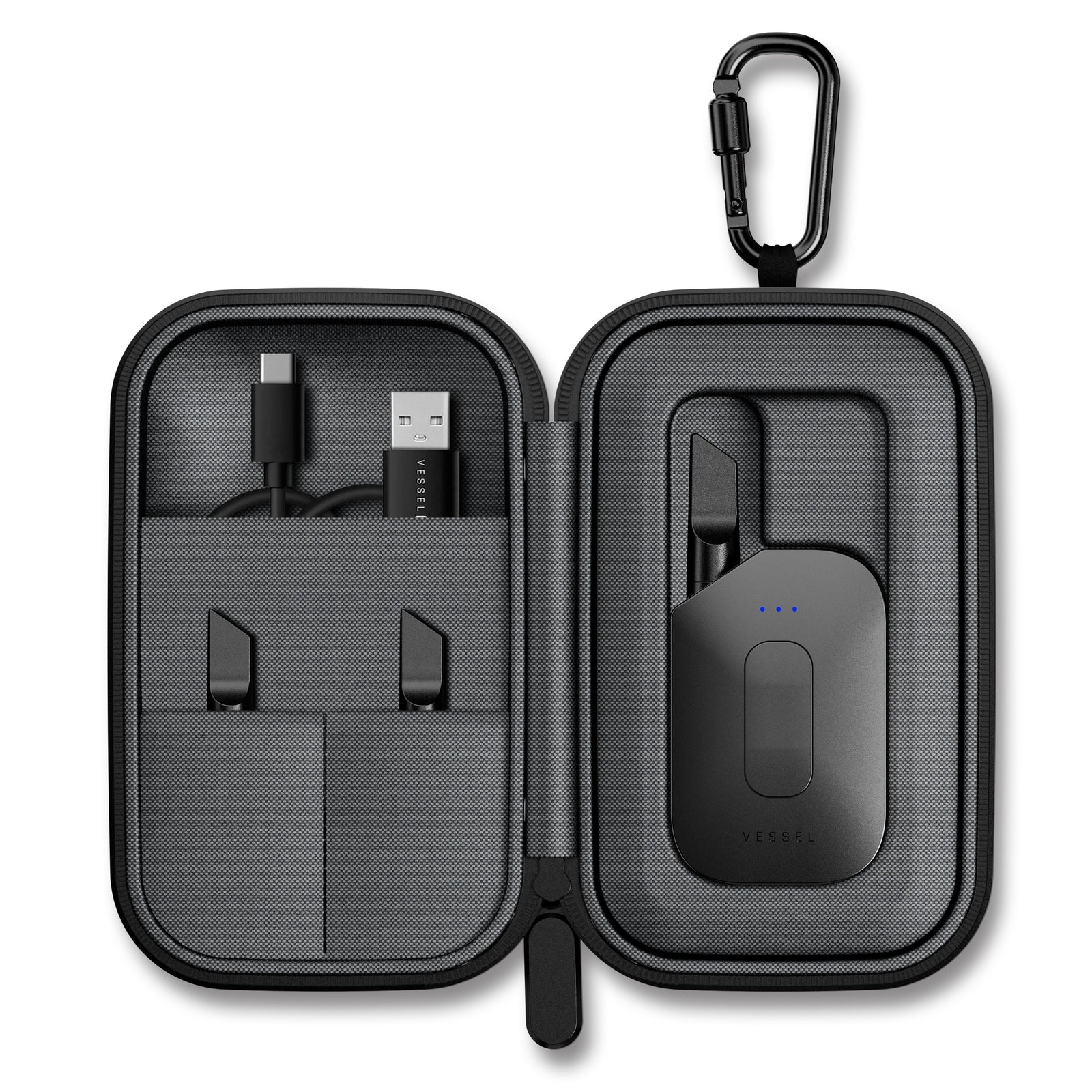 Closed Hub Case in black with compact, textured exterior