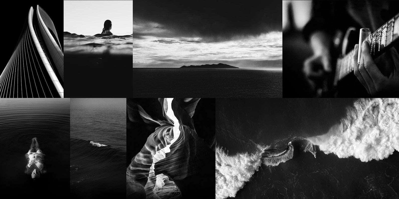 Black and white artistic lifestyle photography featuring serene landscapes and everyday adventures